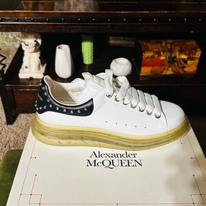Alexander McQueen White and Black Sneakers with Gold Sole